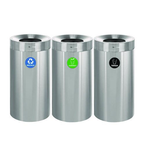 27 Gallon Stainless Steel Compost Bin, Recycling Can And Trash Receptacle, Brushed Stainless Steel