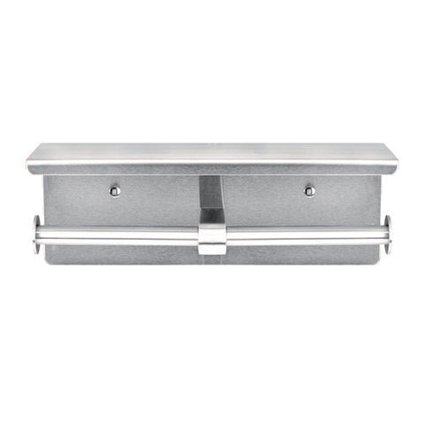 Double Post Toilet Paper Holder With Shelf Storage Rack, 3.87 X 10.5 X 3.95, Brushed Stainless Steel