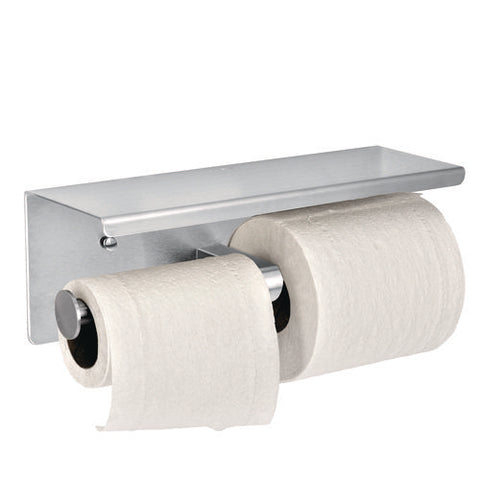 Double Post Toilet Paper Holder With Shelf Storage Rack, 3.87 X 10.5 X 3.95, Brushed Stainless Steel