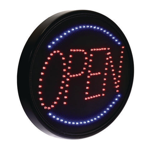 Led Oval Open Sign, 23 X 14, Black Frame, Blue/red Graphics