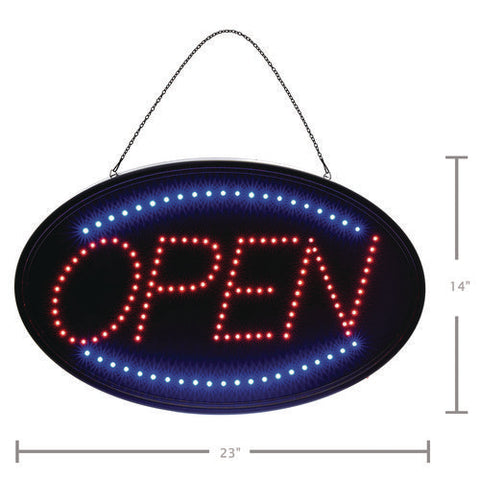 Led Oval Open Sign, 23 X 14, Black Frame, Blue/red Graphics