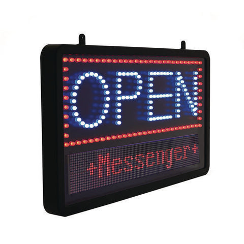 Led Programmable Message Board Open Sign, 22 X 13, Black Frame, Blue/red Graphics