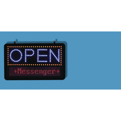 Led Programmable Message Board Open Sign, 22 X 13, Black Frame, Blue/red Graphics