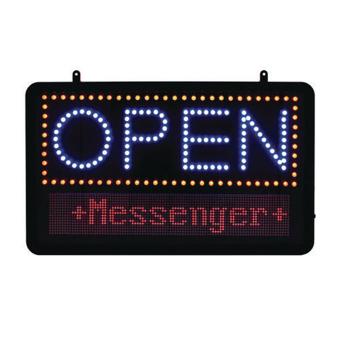 Led Programmable Message Board Open Sign, 22 X 13, Black Frame, Blue/red Graphics