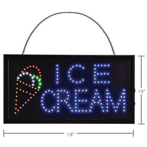 Led Rectangular Ice Cream Sign, 19 X 10, Black Frame, Blue/green/orange/red/white Graphics