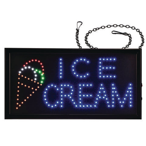 Led Rectangular Ice Cream Sign, 19 X 10, Black Frame, Blue/green/orange/red/white Graphics