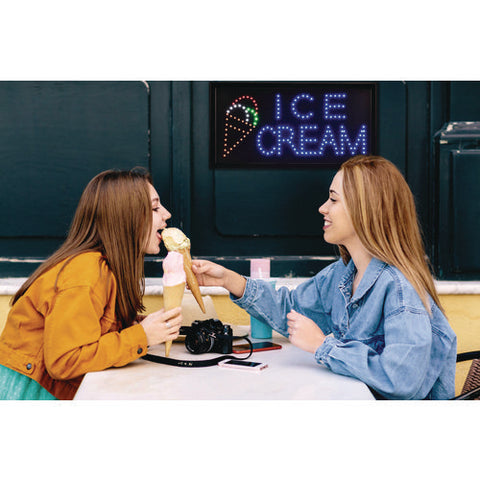 Led Rectangular Ice Cream Sign, 19 X 10, Black Frame, Blue/green/orange/red/white Graphics