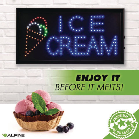 Led Rectangular Ice Cream Sign, 19 X 10, Black Frame, Blue/green/orange/red/white Graphics