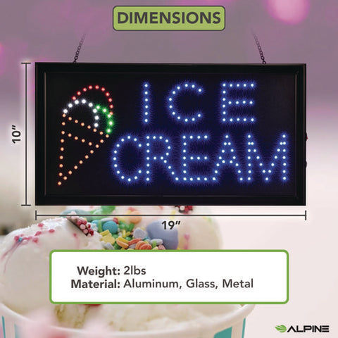 Led Rectangular Ice Cream Sign, 19 X 10, Black Frame, Blue/green/orange/red/white Graphics