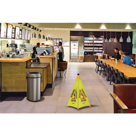 Tri-fold Multi-lingual Pop-up Wet Floor Sign, 2.95 X 2.55 X 30, Yellow