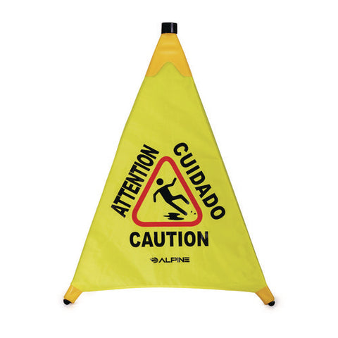 Tri-fold Multi-lingual Pop-up Wet Floor Sign, 2.95 X 2.55 X 30, Yellow