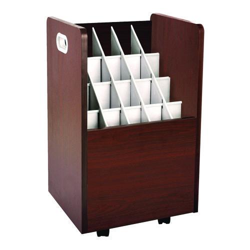 20-slot Mobile Rolling Wood Blueprint Storage Cabinet Roll File Large Document Organizer, 15.25 X 13.25 X 24.75, Mahogany