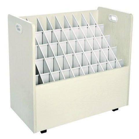 50-compartment Mobile Wood Blueprint Rolled File Storage Organizer, 50 Compartments, 30 X 15.75 X 28.5, White
