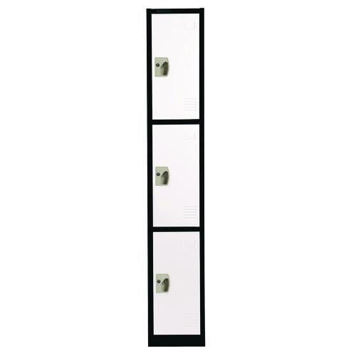 Steel Storage Locker, 3 Compartment, 12 X 12 X 72, Black Body/white Doors