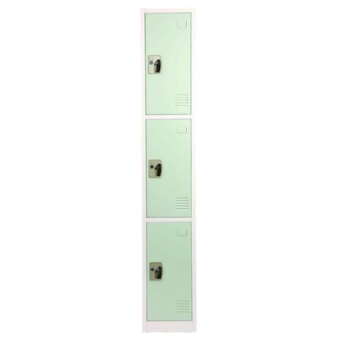Steel Storage Locker, 3 Compartment, 12 X 12 X 72, Misty Green