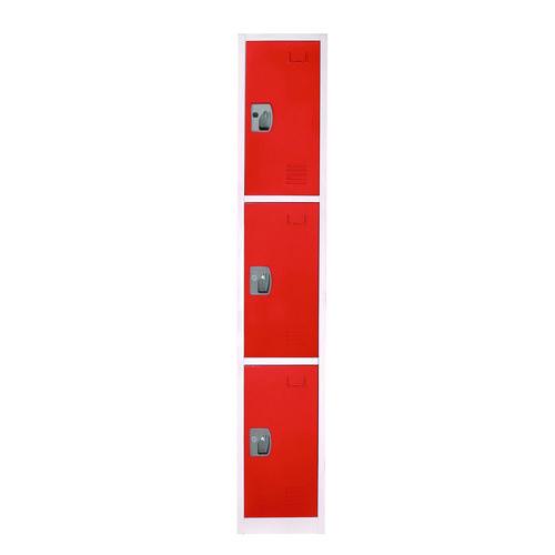 Steel Storage Locker, 3 Compartment, 12 X 12 X 72, Red