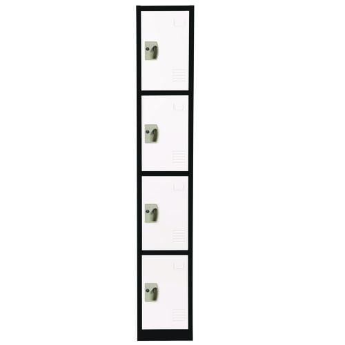 Steel Storage Locker, 4 Compartment, 12 X 12 X 72, Black Body/white Doors