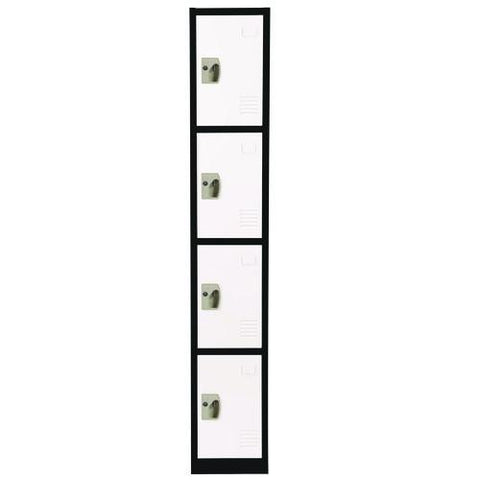 Steel Storage Locker, 4 Compartment, 12 X 12 X 72, Black Body/white Doors