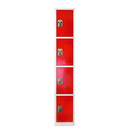 Steel Storage Locker, 4 Compartment, 12 X 12 X 72, Red