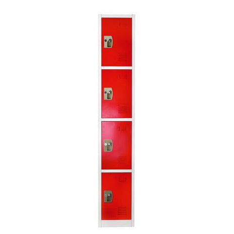 Steel Storage Locker, 4 Compartment, 12 X 12 X 72, Red