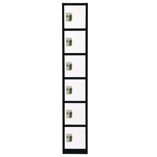 Steel Storage Locker, 6 Compartment, 12 X 12 X 72, Black Body/white Doors