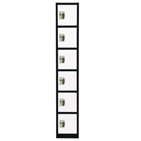 Steel Storage Locker, 6 Compartment, 12 X 12 X 72, Black Body/white Doors