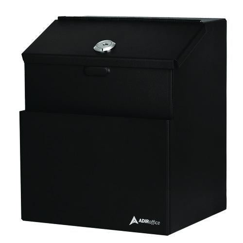 Wall Mountable Steel Suggestion Secure Drop Box With Key, 7 X 6 X 8.5, Stainless Steel 304, Black