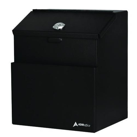 Wall Mountable Steel Suggestion Secure Drop Box With Key, 7 X 6 X 8.5, Stainless Steel 304, Black