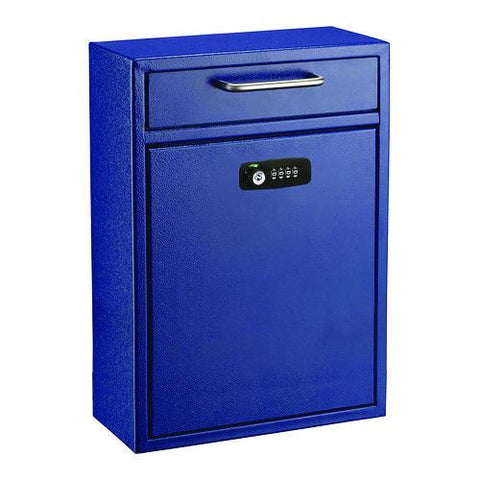 Large Secure Drop Box Wall Mounted Locking Mail Box With Key And Combination Lock, 11.2 X 4.7 X 16.2, Blue