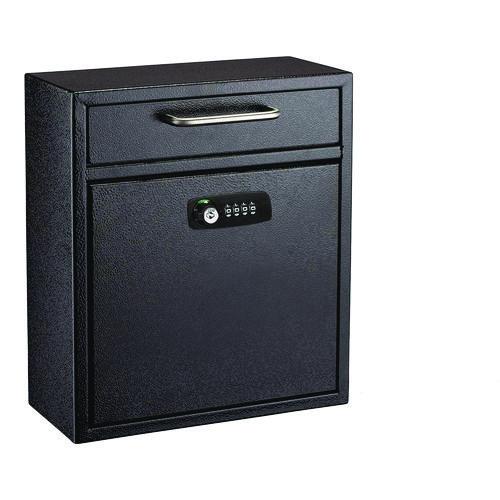 Medium Secure Drop Box Wall Mounted Locking Mail Box With Key And Combination Lock, 10.51 X 4.72 X 12, Black