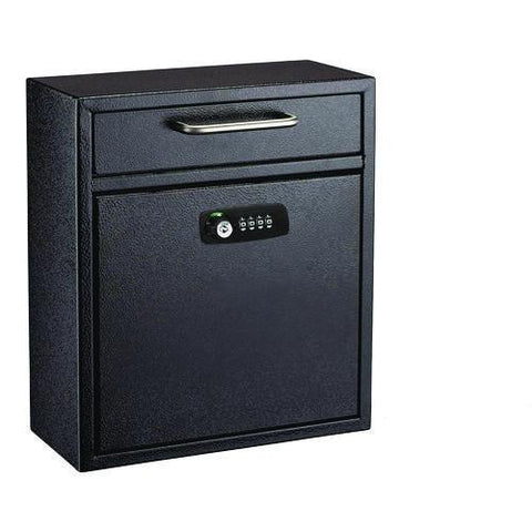 Medium Secure Drop Box Wall Mounted Locking Mail Box With Key And Combination Lock, 10.51 X 4.72 X 12, Black