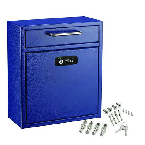 Medium Secure Drop Box Wall Mounted Locking Mail Box With Key And Combination Lock, 10.51 X 4.72 X 12, Blue