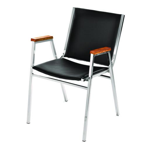 Vinyl Chrome Frame Stackable Office Chair, 16.5 X 22 X 32, Black Seat, Black Back, Chrome Base