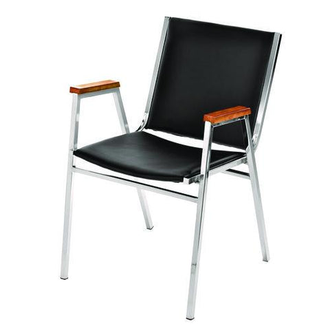 Vinyl Chrome Frame Stackable Office Chair, 16.5 X 22 X 32, Black Seat, Black Back, Chrome Base