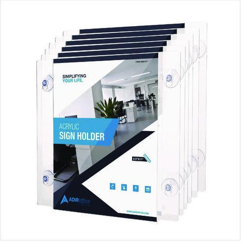 Clear Suction Acrylic Window Sign Holder, 8 X 11, Clear Frame, 6/pack
