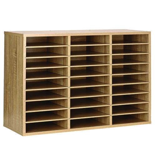 Wooden 27 Compartment Literature Organizer, 27 Sections, Letter Size, 31.49 X 11.81 X 21.65, Medium Oak
