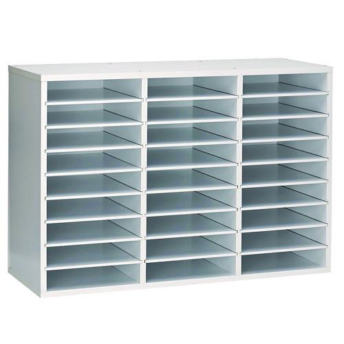 Wooden 27 Compartment Literature Organizer, 27 Sections, Letter Size, 31.49 X 11.81 X 21.65, White