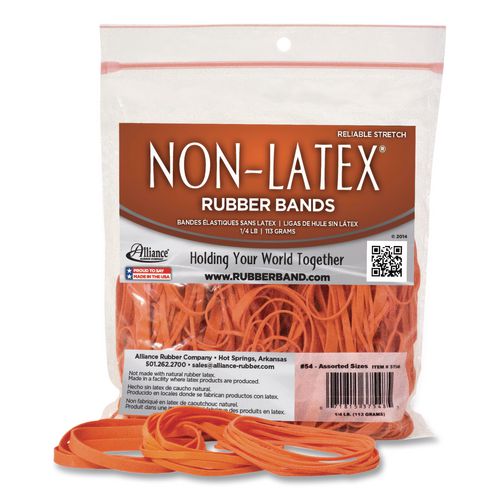 Non-latex Rubber Bands, Assorted Sizes, Orange, 125/pack