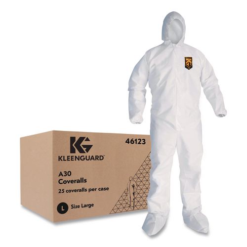 Kleenguard A30 Coveralls, Medium, White, 25/carton