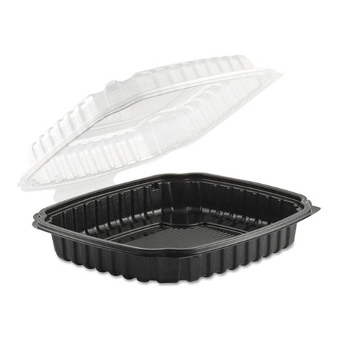 Culinary Basics Microwavable Container, 36 Oz, 9 X 9 X 2.5, Clear/black, Plastic, 100/carton