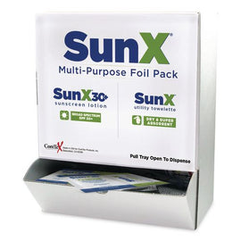 Sunx30 Sunscreen Lotion And Wipe Packet With Dispenser Box, 0.25 Oz, 50 Packets