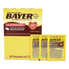 Bayer Aspirin, 2 Tablets/packet, 50 Packets/box