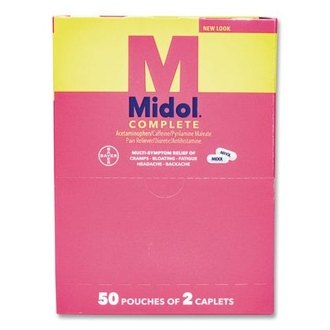Midol Caplets, 2 Caplets/packet, 50 Packets
