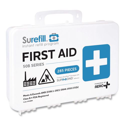 50 Series Ansi 2021 B First Aid Kit - Weatherproof Plastic Case, 50 Person, 285 Pieces