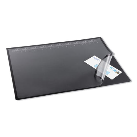 Desk Pad With Transparent Lift-top Overlay And Antimicrobial Protection, 24" X 19", Black Pad, Transparent Frost Overlay