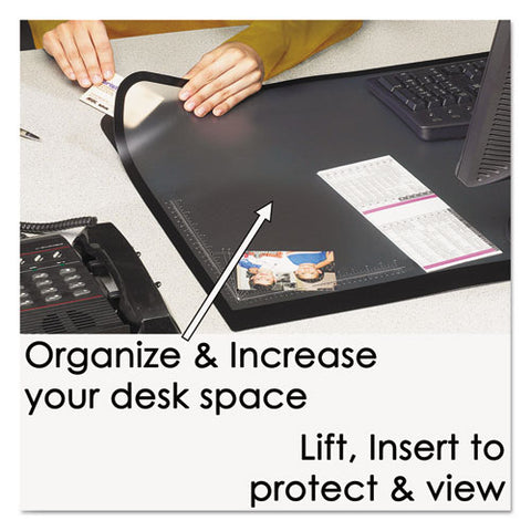 Desk Pad With Transparent Lift-top Overlay And Antimicrobial Protection, 24" X 19", Black Pad, Transparent Frost Overlay