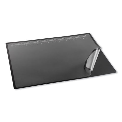 Desk Pad With Transparent Lift-top Overlay And Antimicrobial Protection, 31" X 20", Black Pad, Transparent Frost Overlay