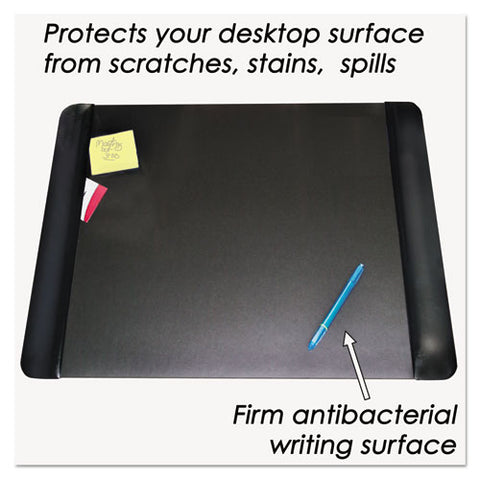 Executive Desk Pad With Antimicrobial Protection, Leather-like Side Panels, 24 X 19, Black