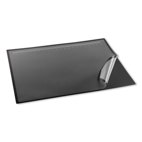 Desk Pad With Transparent Lift-top Overlay And Antimicrobial Protection, 22" X 17", Black Pad, Transparent Frost Overlay