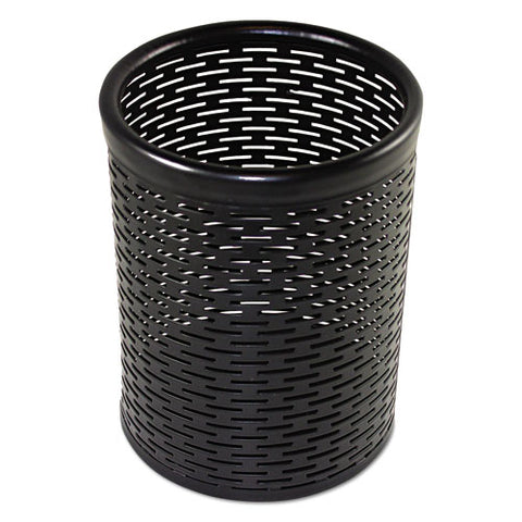 Urban Collection Punched Metal Pencil Cup, 3.5" Diameter X 4.5"h, Black